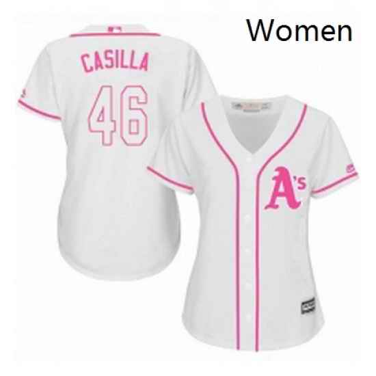Womens Majestic Oakland Athletics 46 Santiago Casilla Replica White Fashion Cool Base MLB Jersey